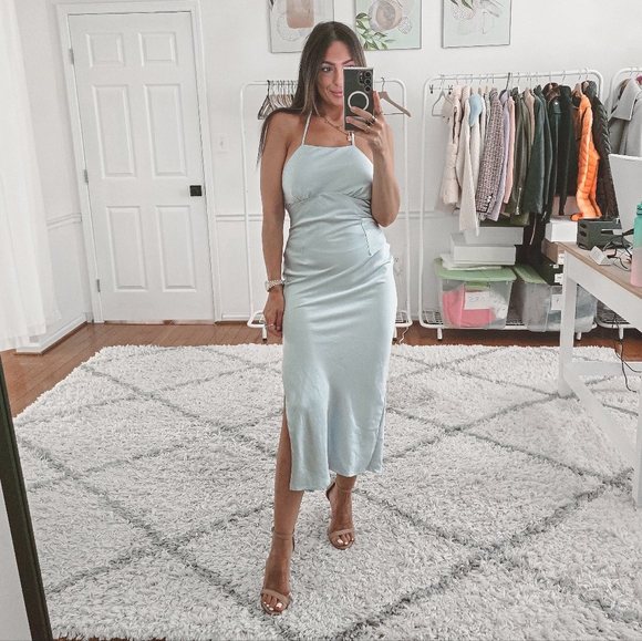 Petal & Pup Dresses & Skirts - Petal and pup powder blue satin midi halter neck midi dress